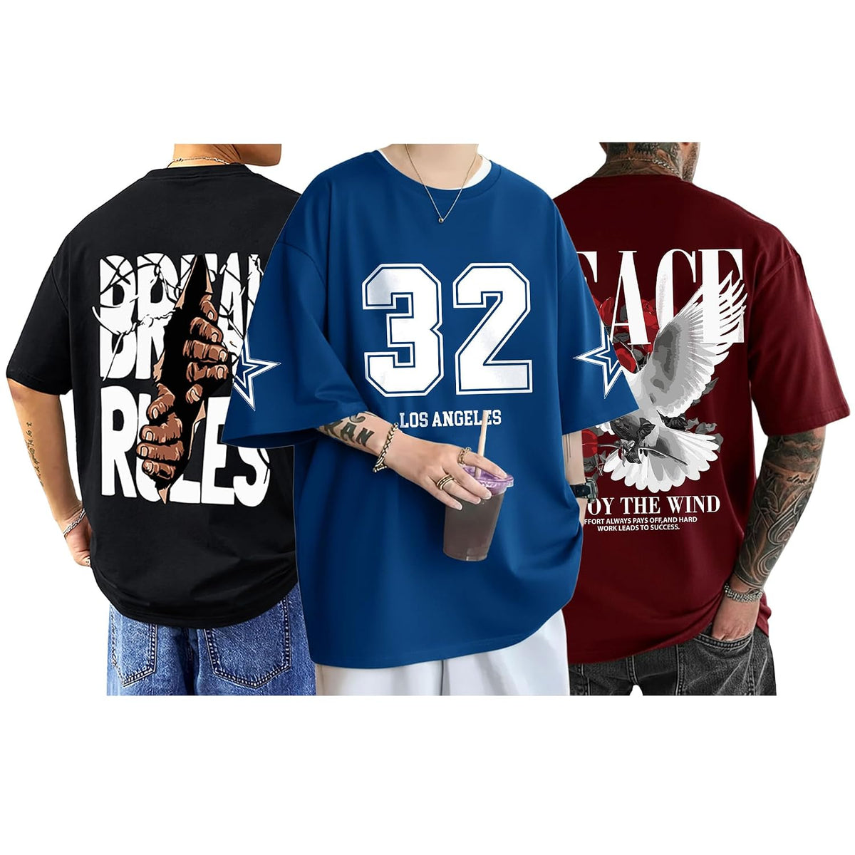 AUSK Baggy Hip-Hop T-Shirt for Men - Graphic Printed T Shirts || Oversized Men Tshirt || T-Shirts